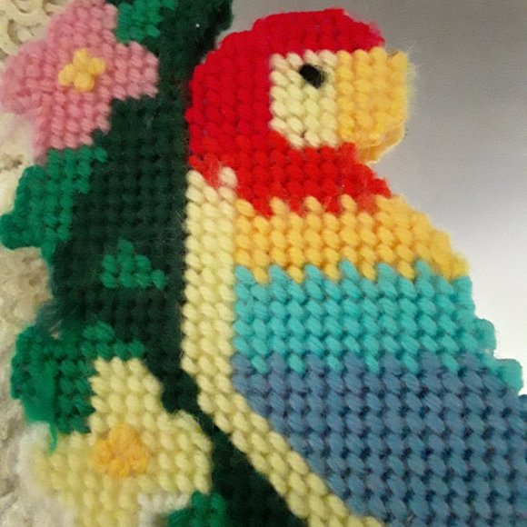 Embroidered Mirror - Parrot and Flower Design - Picture 3 of 5